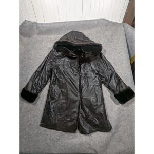 Collection Nuage Brown Faux Fur Leather Coat Button Mob Wife Hooded Oversized